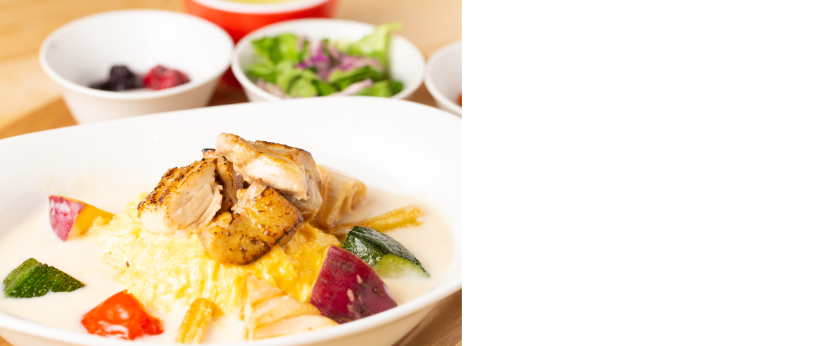 彩り野菜のクリームシチューオムライス御膳￥1,240+Tax
